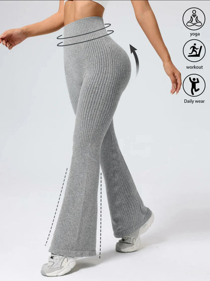 Women’s High-Waist Bell Bottom Pants Sporty Tight Fit Comfortable Elastic Waist Ideal for Exercise and Daily Wear