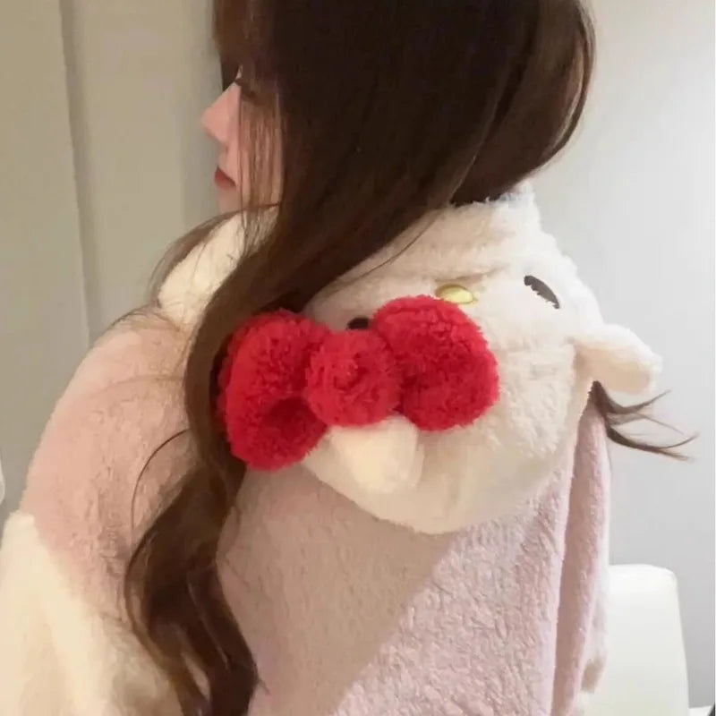 Aoger Hello Kitty Pajamas Women'S Autumn And Winter Coral Velvet Thickened Bathrobe Cute Winter Nightgown Long Women'S Suit