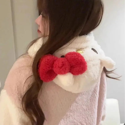 Aoger Hello Kitty Pajamas Women'S Autumn And Winter Coral Velvet Thickened Bathrobe Cute Winter Nightgown Long Women'S Suit