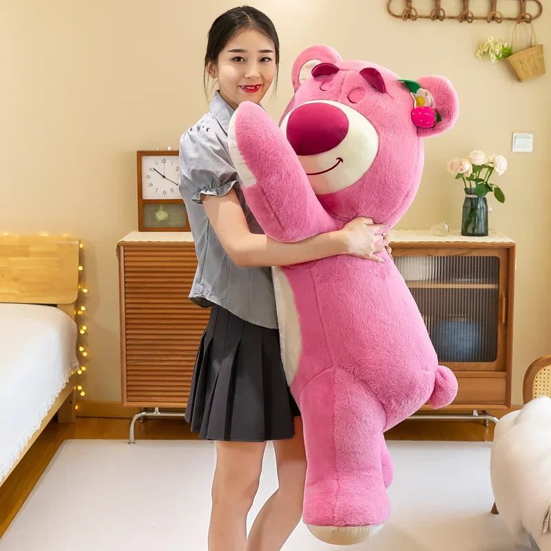 90cm Anime Toy Story Lots-o-Huggin Bear Plush Toy Kawaii Lying Sleeping Lotso Bear Plush Soft Stuffed Doll Pillow Birthday Gift