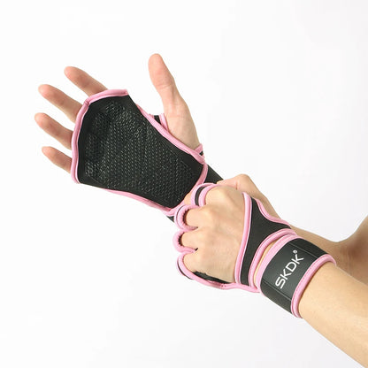 The Codex Women’s Pink Workout Gloves with Wrist Wraps Anti-Slip Silicone Palm Protection for Weight Lifting