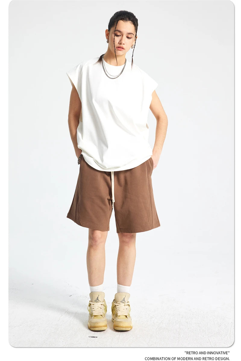 ZODF Trendy Men Summer Solid Cotton Tank Tops Unisex Oversized 275gsm Patchwork Sleeveless Tees Vests HY1051