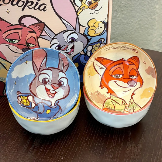 New Zootopia Disney Judith Nick 4 Cute Cartoon Ceramic Rice Bowl Home Festival Gift High Beauty Tableware