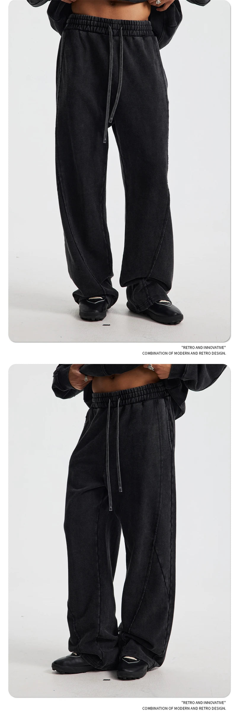 ZODF Retro Autumn Washed Loose Edge 430gsm Cotton Pants For Man Unisex Distressed Old Money Straight Patchwork Trousers HY1105