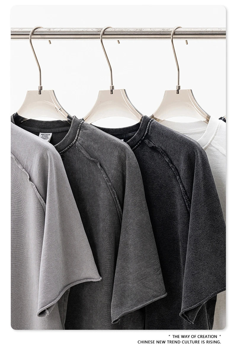 ZODF 2025 Men Summer Heavy Weight Washed 330gsm Cotton T-shirt Unisex High Street Distressed Holes Oversized T Shirts Tee HY0984