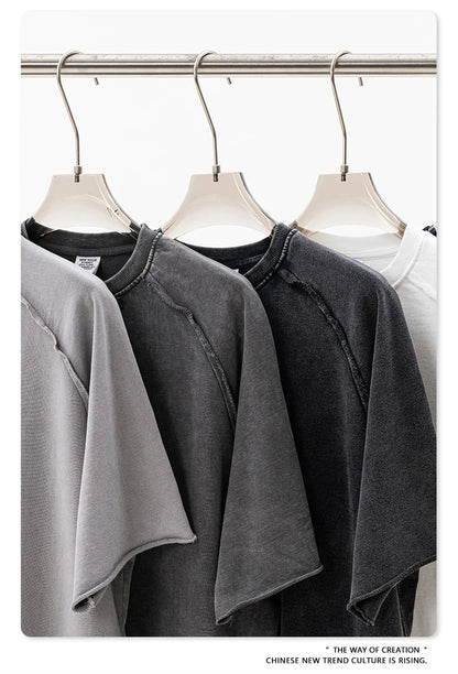 ZODF 2025 Men Summer Heavy Weight Washed 330gsm Cotton T-shirt Unisex High Street Distressed Holes Oversized T Shirts Tee HY0984