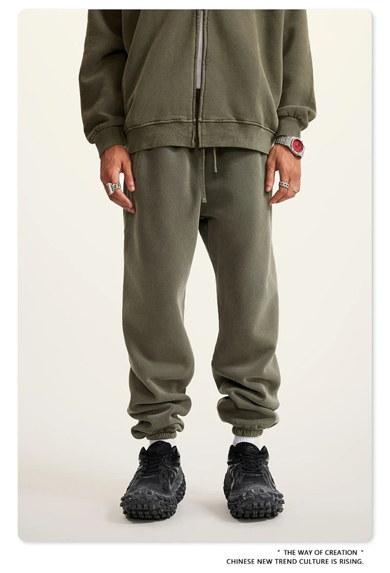 ZODF 2025 Autumn Winter Men’s Washed Fleece Sweatpants 355gsm Loose Retro Joggers Streetwear HY0653