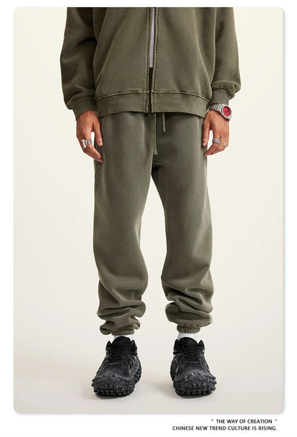 ZODF 2025 Autumn Winter Men’s Washed Fleece Sweatpants 355gsm Loose Retro Joggers Streetwear HY0653