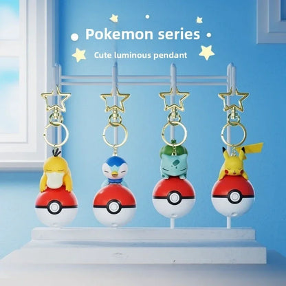 Original Pikachu Keychain with Light 7cm Cartoon Anime Doll Keyring Ornament bag decoration KeyChain Jewelry Pendant for Kids