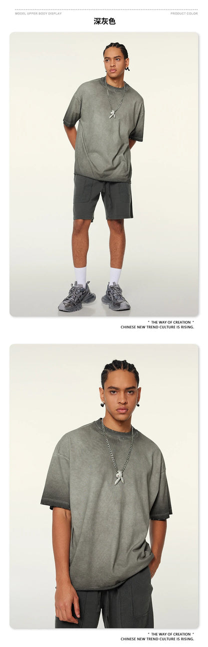 ZODF Fashion 2024 250gsm Washed Distressed T-Shirts For Men Unisex Women Retro Cotton Relax Fit T Shirt Brand Tees HY0838