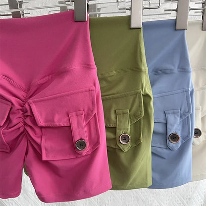 Nude High Waist Peach Butt Sport With Pocket Yoga Shorts Leggings Quick Drying Gym Training  Cycling Outdoor sports Shorts