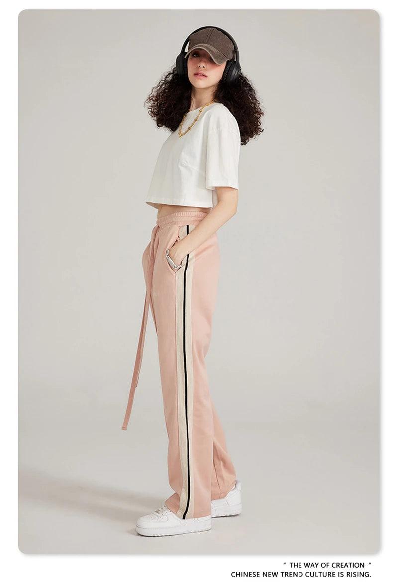 ZODF Spring Summer 275GSM Basic Side Webbing Trousers For Men Unisex American Retro Casual Sports Straight Pants HY0540