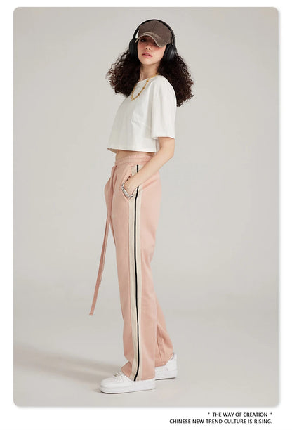 ZODF Spring Summer 275GSM Basic Side Webbing Trousers For Men Unisex American Retro Casual Sports Straight Pants HY0540