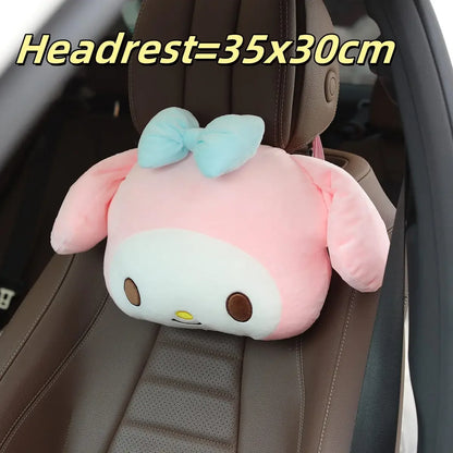 Kuromi My Melody Pillow Stuffed Anime Kuromi Car Headrest Safety Seat Belt Cover Cushion Cartoon Car Decoration Girl Gifts