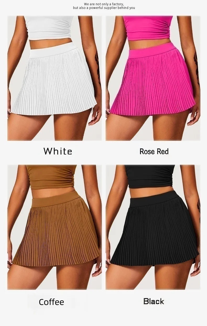 Women’s 2-in-1 Pleated Golf Tennis Skirt with Inner Pocket and Built-in Shorts