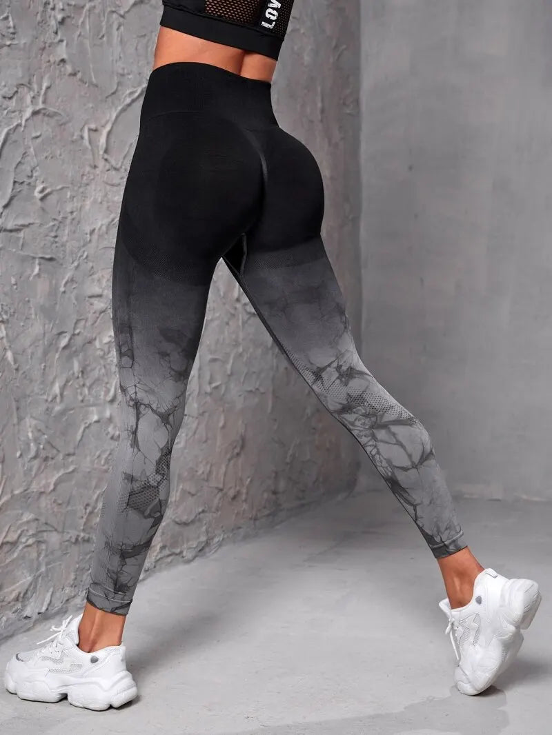 The Codex Women’s Seamless High Waist Push-Up Yoga & Running Leggings Scrunch Tie-Dye Gym Workout Pants - black / S