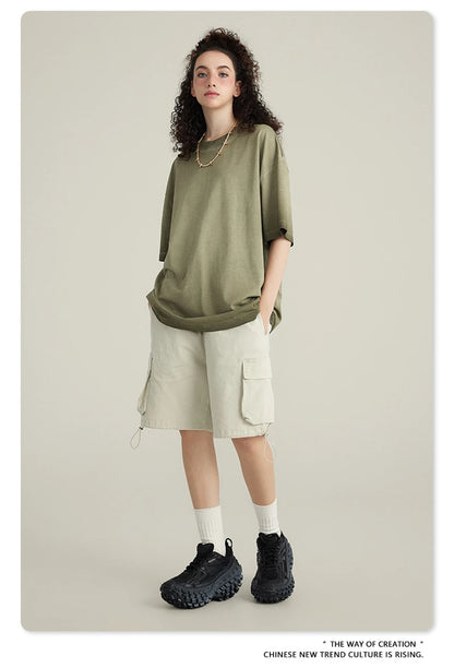 ZODF 2023 Men's Summer 255G Wash Gradient Fried Cotton T Shirt Round Neck Short Sleeve American Retro Loose T-Shirt HY0547