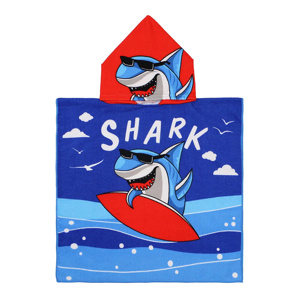 80-130cm Baby Bathing Towel Towel Kids Hooded Bath Beach Poncho Towels Shark Dinosaur Stitch Bathrobe Child Towels
