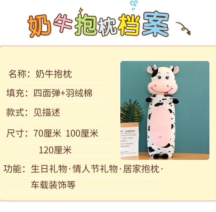 70cm-100cm Lovely Creative Milk Cow Plush Pillow Toys Soft Stuffed Cartoon Animal Cattle Doll Bedroom Sleeping Pillow Cushion