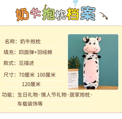 70cm-100cm Lovely Creative Milk Cow Plush Pillow Toys Soft Stuffed Cartoon Animal Cattle Doll Bedroom Sleeping Pillow Cushion