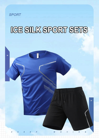 Chrlck Men’s Quick Drying Breathable Running and Hiking 2-Piece Outdoor Sports Set