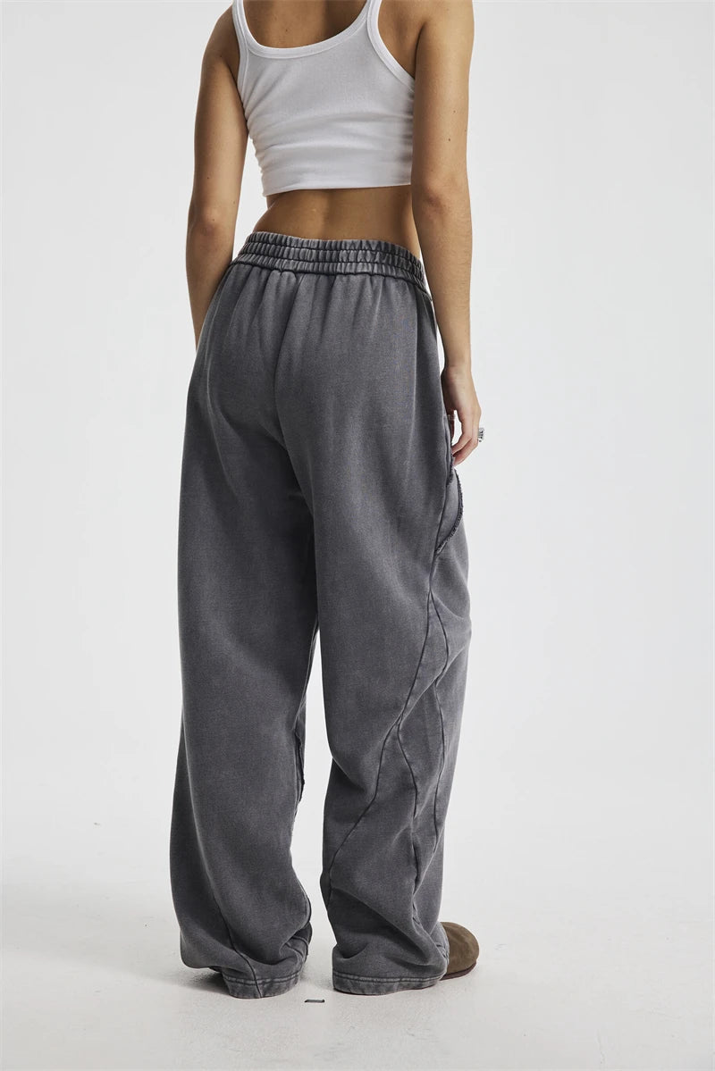 ZODF Retro 2025 Autumn Man Washed Cotton Straight Pants Unisex 430gsm Distressed Patchwork Oversized Trousers Sweatpants HY1168