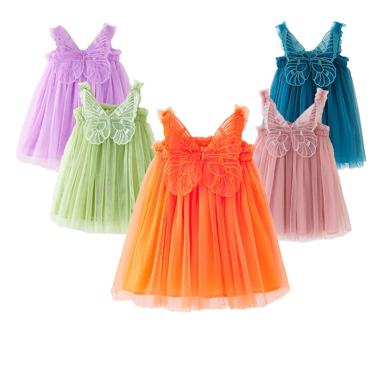 Baby Girl Dress Newborn 3 to 6 9 12 18 Months Wedding Party Kids Tulle Dress Suspender Dress Butterfly Wing Dress Summer Clothes