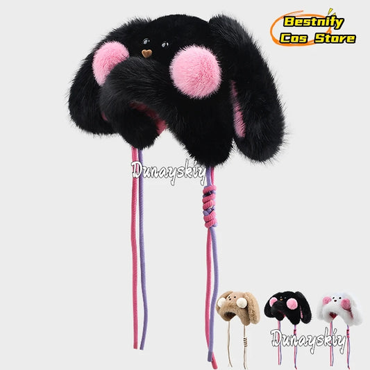 Bestnify Cos Fluffy Blusher Rabbit Plush Hat 54-58CM Polyester