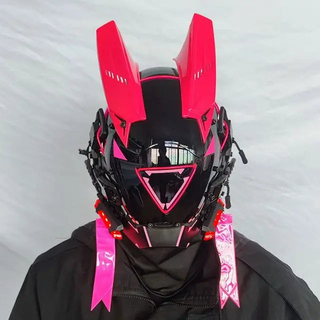 Cyberpunk Helmet Cosplay Mask with LED Light Dreadlocks Braided Wings Shinobi Samurai Style – Birthday & Christmas Gift