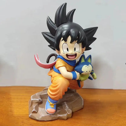 Dragon Ball Childhood Little Goku Hugs Puer Ya Mu Tea Little Follower Figures Doll Pvc Model Statue Collection Toys Ornamen Gift