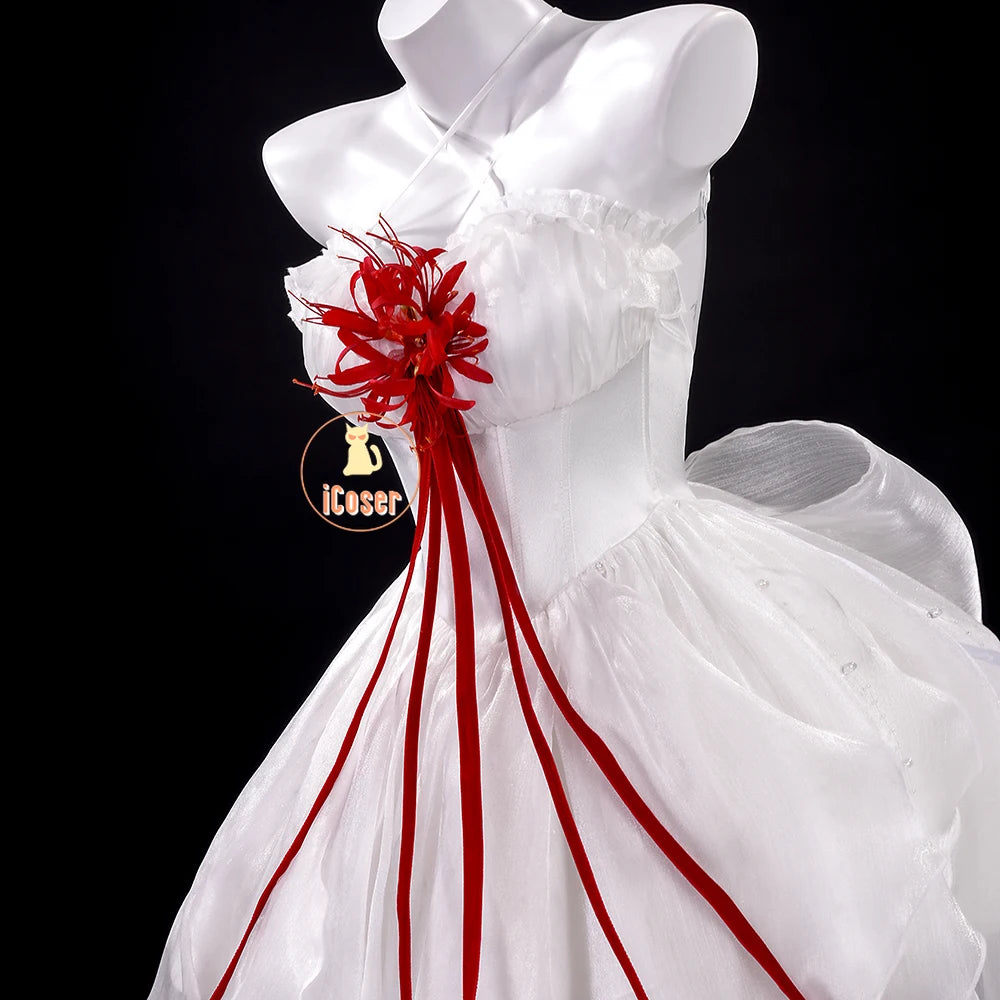 Wuthering Waves Phrolova Cosplay Costume Wig Dress White Spider Lily Layered Gown Headwear Halloween Party for Women Girls Props