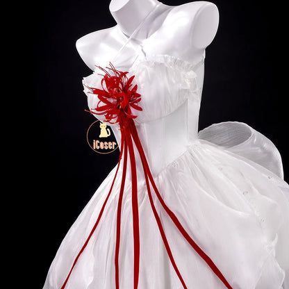 Wuthering Waves Phrolova Cosplay Costume Wig Dress White Spider Lily Layered Gown Headwear Halloween Party for Women Girls Props