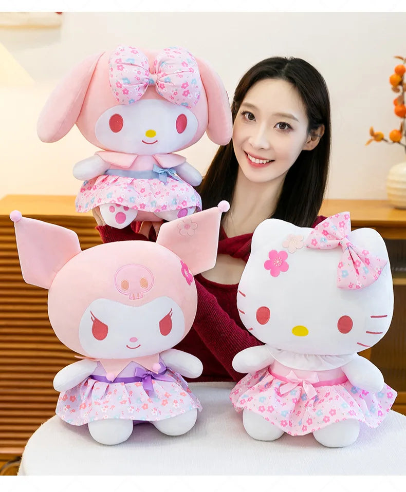 New Sanrio Pink Peach Hello Kitty Plush Toy Cat Doll Kuromi My Melody Stuffed Animal for Girls Birthday Xmas Gift Soft Cute Kids