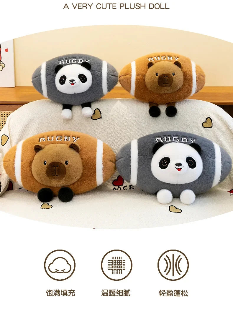 Creative Rugby Capybara Doll Cute Panda Plush Toys Pillow Capibara Seat Cushion Girls Children Birthday Gift Soft Stuffed Animal
