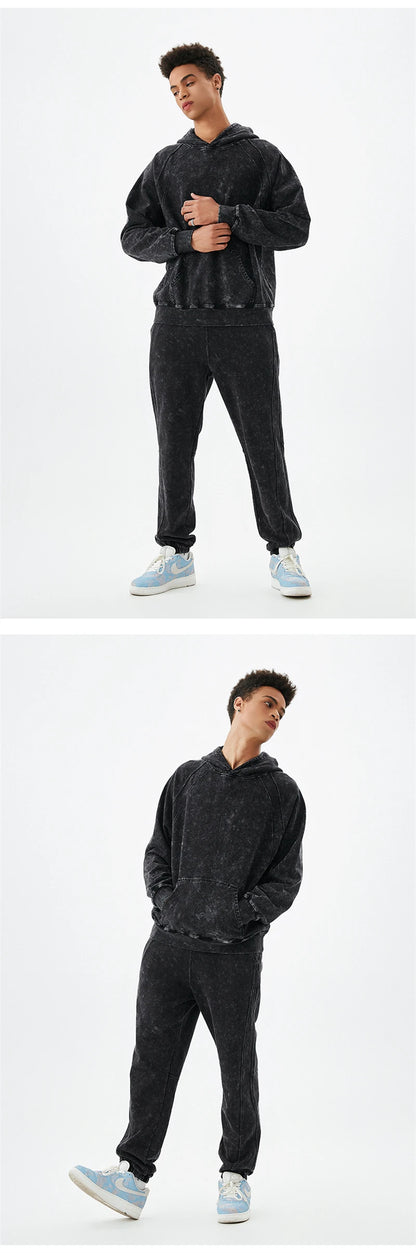 ZODF New Autumn Winter Batik Washed Cotton Sweatpants For Men Unisex Distressed Patchwork Loose 420gsm Sport Jogger Pants HY0724