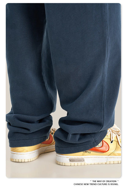 ZODF Retro Men Autumn Washed 380gsm Cotton Unisex High Street Oversized Solid Sport Straight Pants HY0885