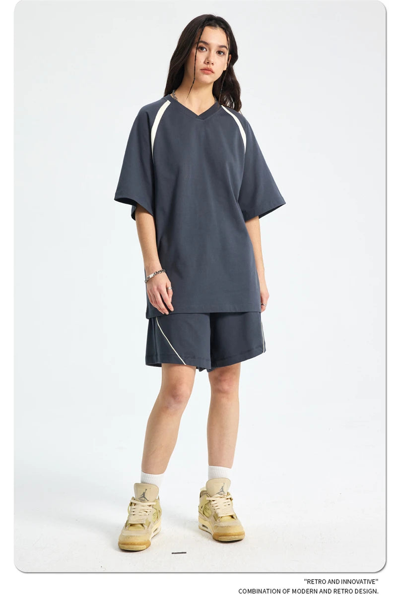 ZODF Fashion Men Summer 250gsm Patchwork Shorts Unisex High Street Loose Fit Quick Dry Sport Shorts Brand Streetwears HY1049