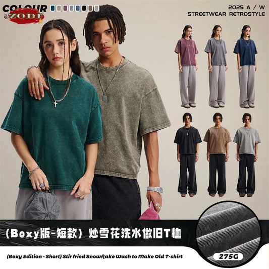ZODF New Hip Hop Washed Cotton Boxy T-Shirts For Men Unisex Retro Loose Fit Basic Short Version T Shirt Brand Tops HY1076