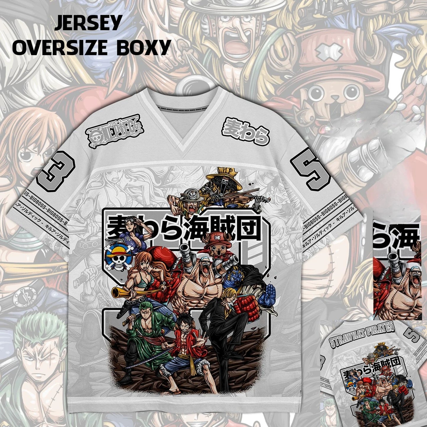 53 Jersey One Piece Strawhat Pirate Anime Y2k Korean Baseball Hockey T-shirt Fashion Streetwear Anime Daily Unisex Tops Tees