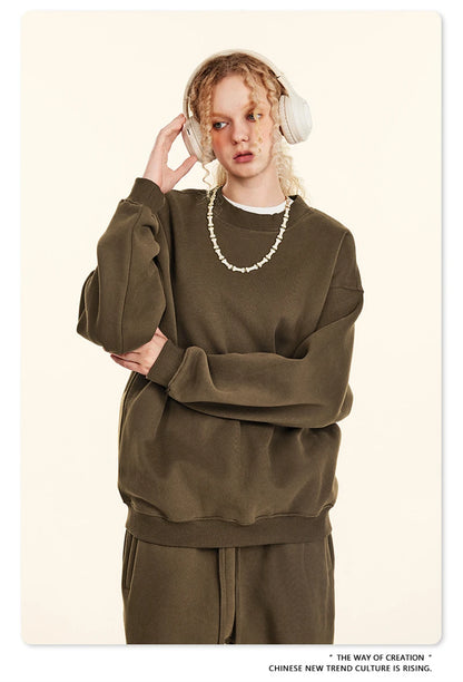 ZODF 2024 Winter Men 345gsm Fleece Sweatshirts Unisex Women Casual Loose Warm Solid O-Neck Pullovers Streetwears HY0865