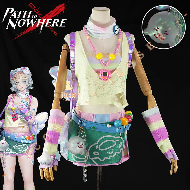 Path To Nowhere Poffy Cosplay Costume Wig Uniform Outfit Shorts Backpack Hat Necklace Halloween for Women Girls Festival Party