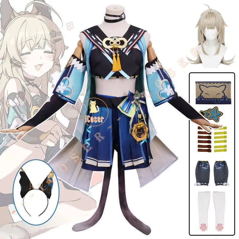 Kirara Cosplay Costume Wig Genshin Impact Game Uniform Outfit Headwear Tail Cat Upon The Eaves Vision Inazuma Party for Women