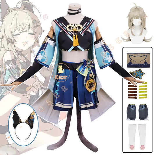 Kirara Cosplay Costume Wig Genshin Impact Game Uniform Outfit Headwear Tail Cat Upon The Eaves Vision Inazuma Party for Women
