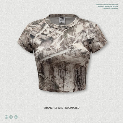 ZODF Sexy 2026 Summer Women Camouflage Printing Crop T-Shirts Hotsweet Girls O Neck Sport T Shirt Brand Tees HY1201