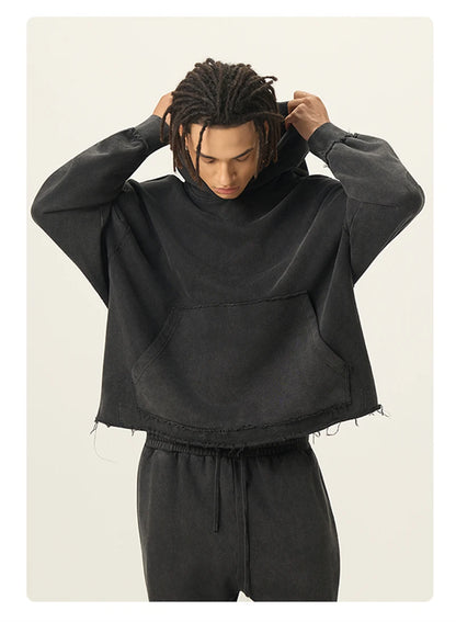 ZODF Retro Winter Men Washed 100% Cotton Boxy Hoodies Unisex Loose Fit Distressed Hooded Pullovers Coats Brand Outfits HY0048