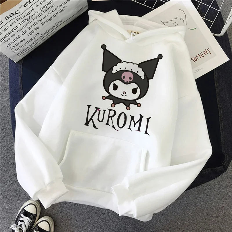 Long Sleeve Y2k Women'S Sweatshirt Luxury Brand Sanrio Kuromi Pattern Print Hoodie Girly Aesthetic Discount Youth Student Tops