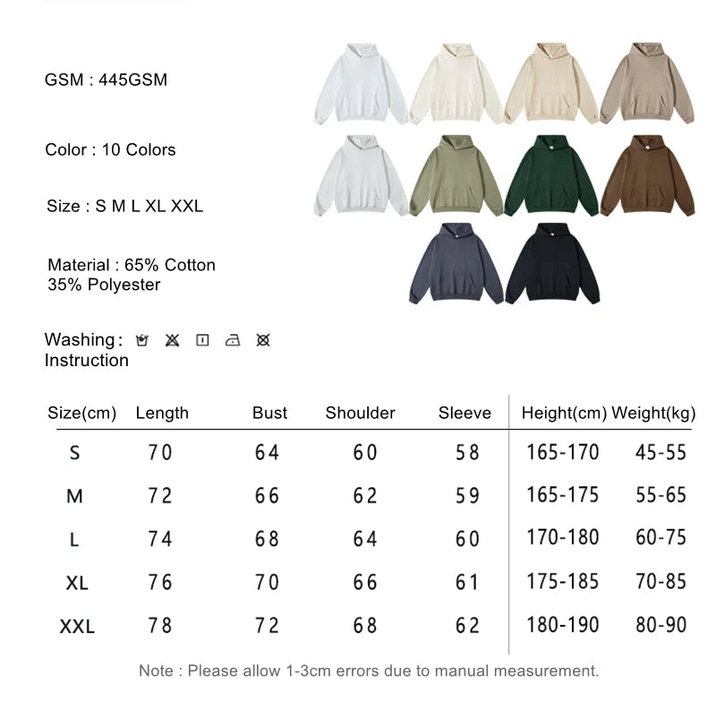 ZODF New Winter 440gsm Terry Hooded Hoodies For Men Retro Unisex Couple Loose Oversized Solid Pullovers Streetwears HY0664