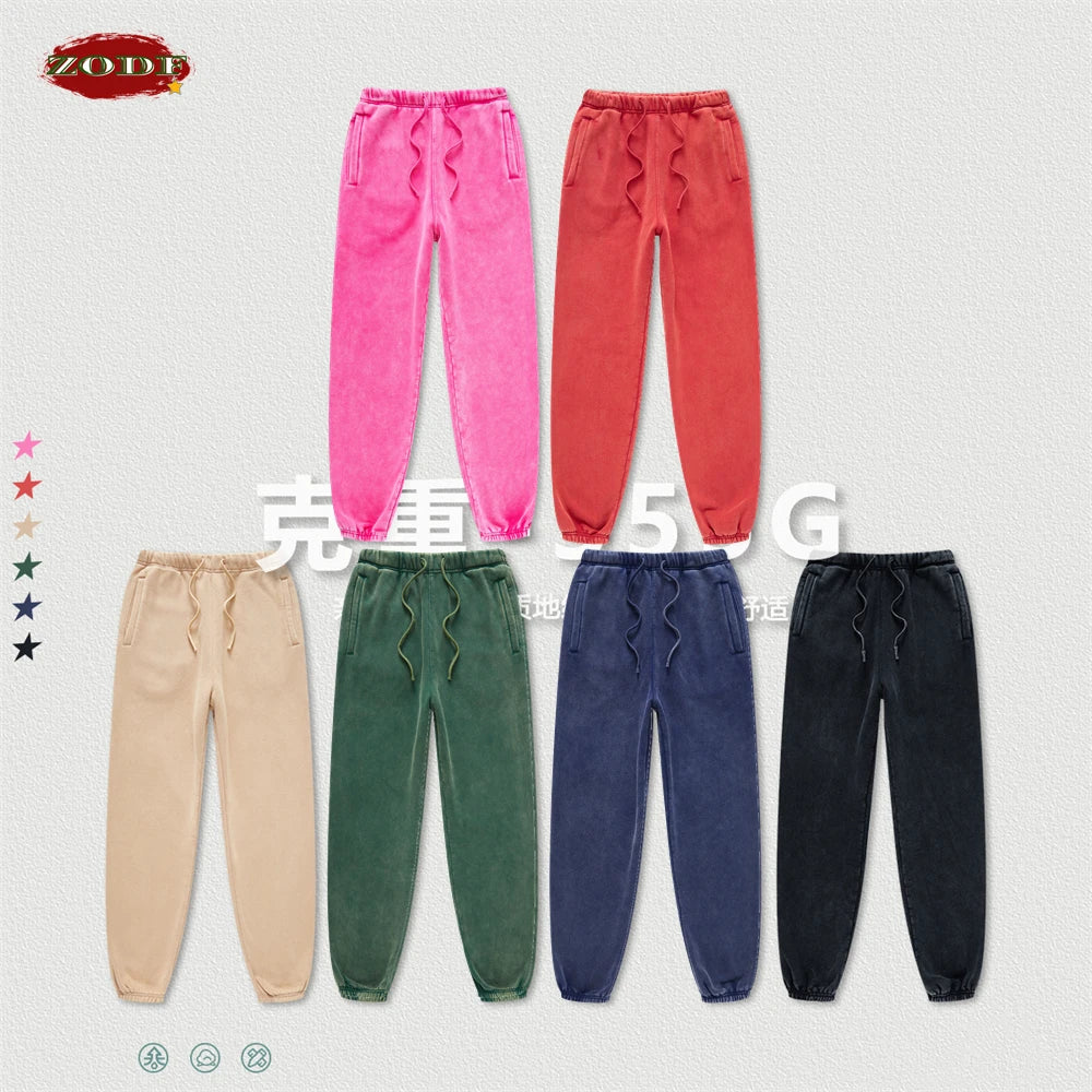 ZODF Winter Men Washed Thick Fleece 400gsm Loose Fit Joggers Sweatpants Streetwear HY0668