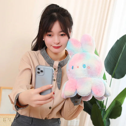 Kawaii Plush Flip Rainbow Cosplay Bunny Octopus Plush Toy Double Side Reversable Rabbit Plushie Peluche Doll  Cuddly Doll