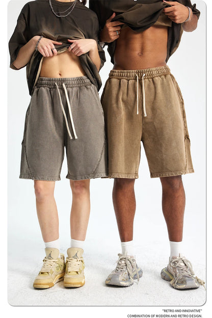 ZODF Retro Men Heavy-Weight Washed 430gsm Shorts Unisex High Street Patchwork Summer Distressed Cotton Shorts HY1035
